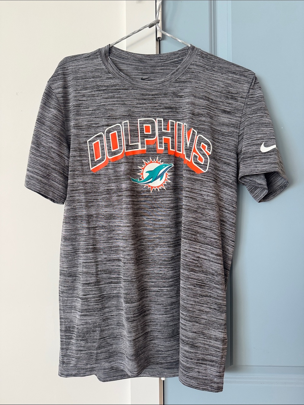 Nike Men’s Gray Dolphins Graphic Tee with Orange Accents